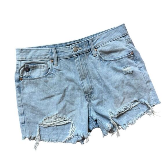 Womens Just USA Light Wash Distressed Raw Hem Denim Jean Shorts - Sz L - Picture 1 of 2